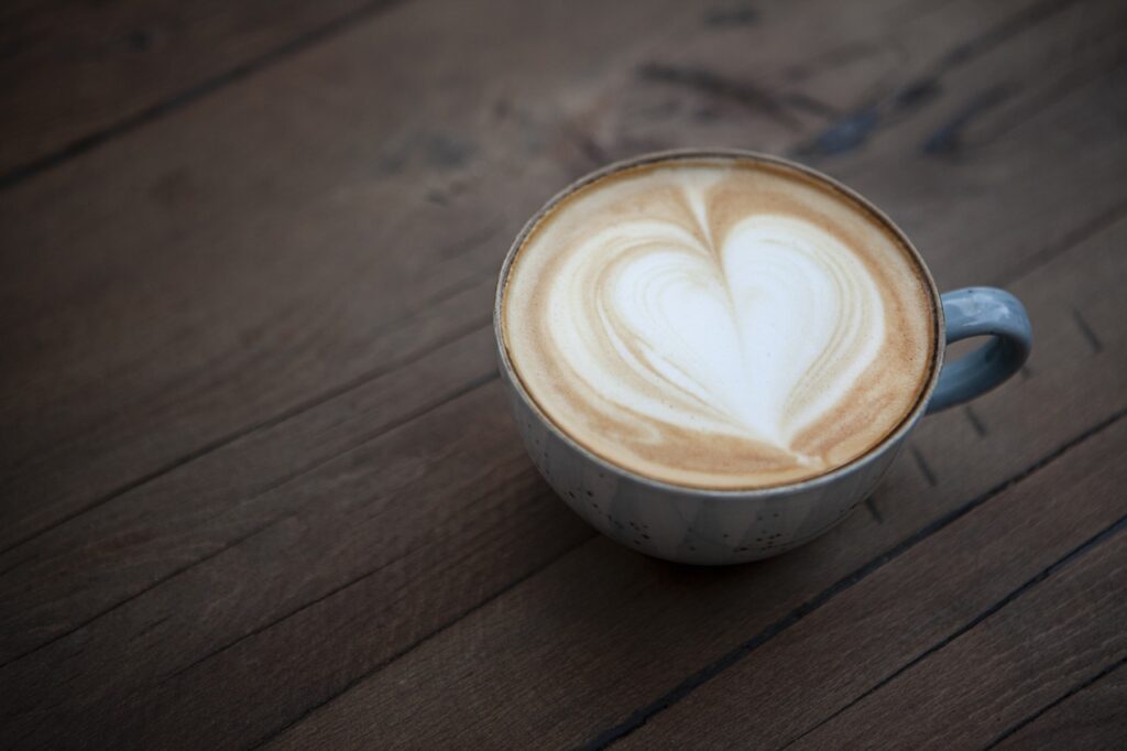 Latte with heart in the foam