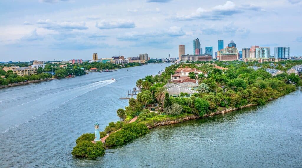 Aerial view of the waterfront of tampa Bay 